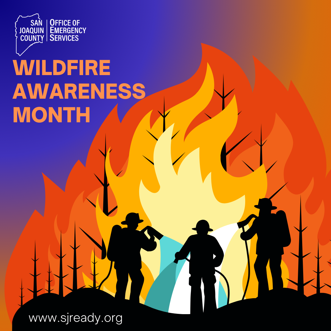 Illustration of three firefighters responding to a wildfire.